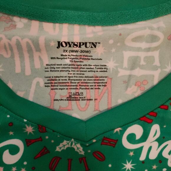Joyspun 2X Women’s Holiday Christmas Pajama Sleep Set Green Red Jersey - Picture 2 of 10